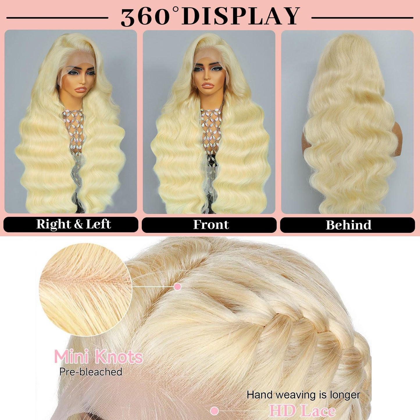 Quiport 613 Lace Front Wig Human Hair 210 Density Blonde Wig Human Hair 613 HD Lace Frontal Wig 13x6 Body Wave HD Lace Front Wigs Human Hair Pre Plucked With Baby Hair Glueless Wigs 24 Inch