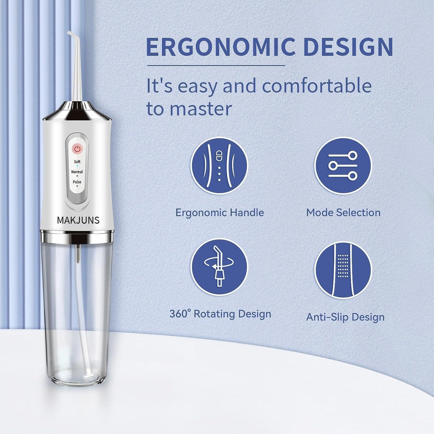 Water-Flosser-Cordless-Teeth-Cleaner Water Dental Flosser with 3 Modes 4 Jets Rechargeable IPX7 Waterproof for Travel Home Braces(White)