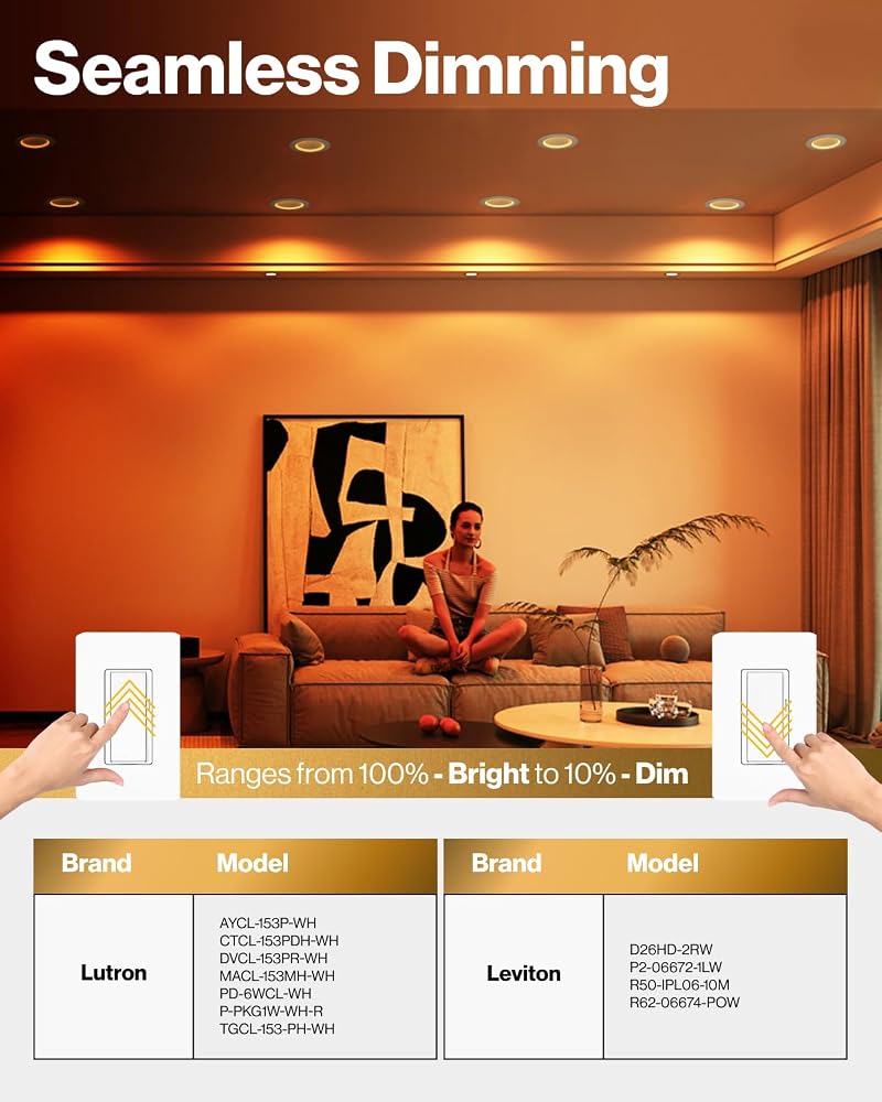 Sunco 6 Inch Slim Recessed LED Downlight with Night Light - 5CCT, 12 Pack, Plug-in Junction Box