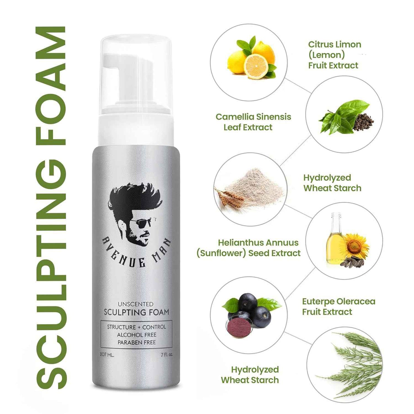 Avenue Man Sculpting Foam for Men - 7 Oz - Frizz Control & Firm Hold Hair Mousse for Men - Styling Hair Products - Men’s Mousse for Hair Styling with No Crunch, Clean Texture & Long-Lasting Lift