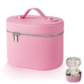 Large PU Leather Makeup Case with Removable Washable Dividers - Pink