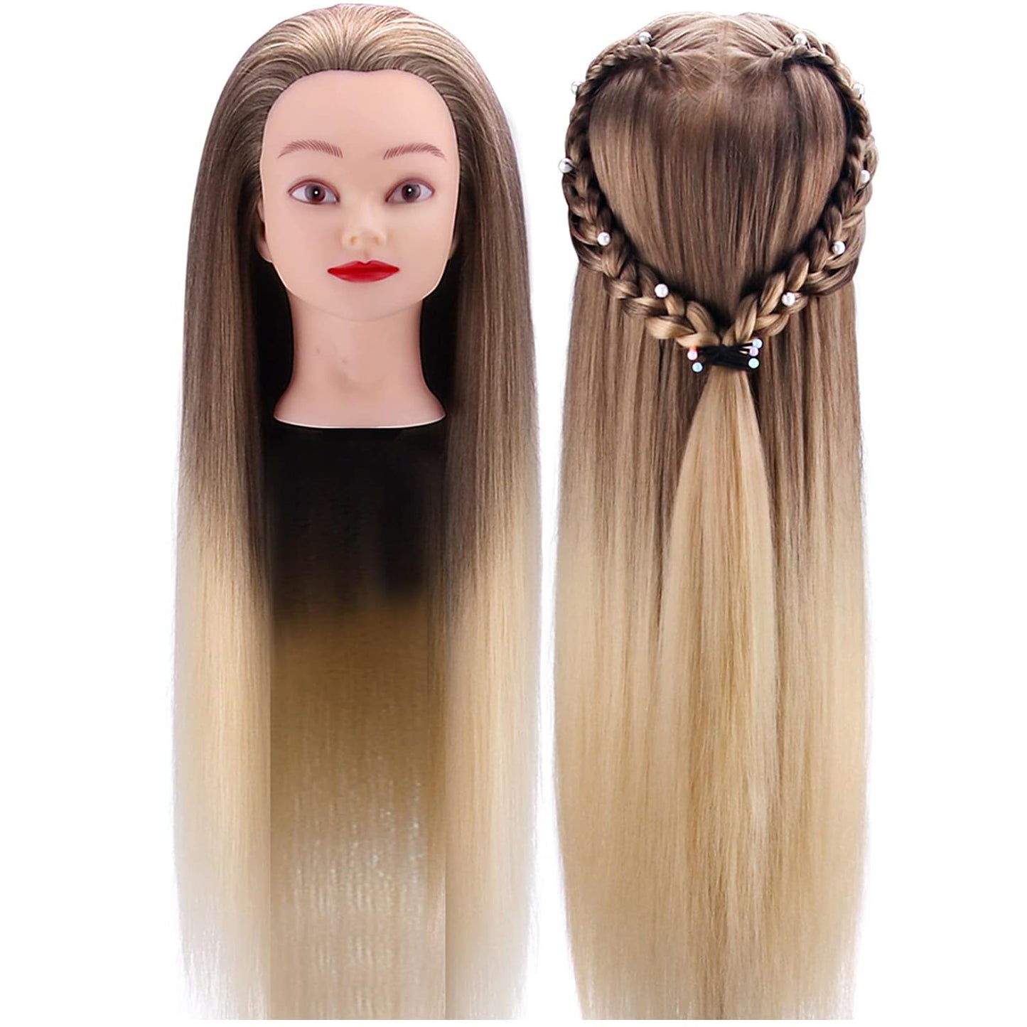 26'' Mannequin Head with Hair, Mcwdoit Cosmetology Manican Manikin Head Human Hairstyles Hairdressing Practice Training, Doll Head + Hair Styling Kit