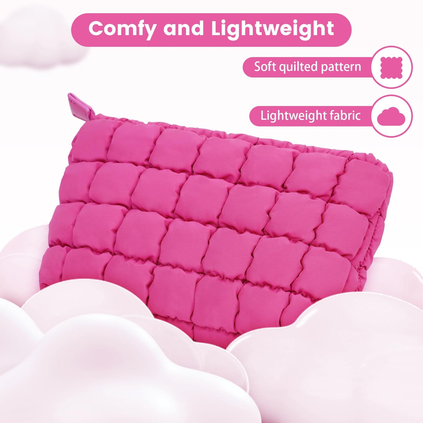 ANKICK Quilted Makeup Bag and Zip Card Pouch Key Chain Puffer Cosmetic Bag Travel Cute Makeup Bag Organizer Mini Coin Purse