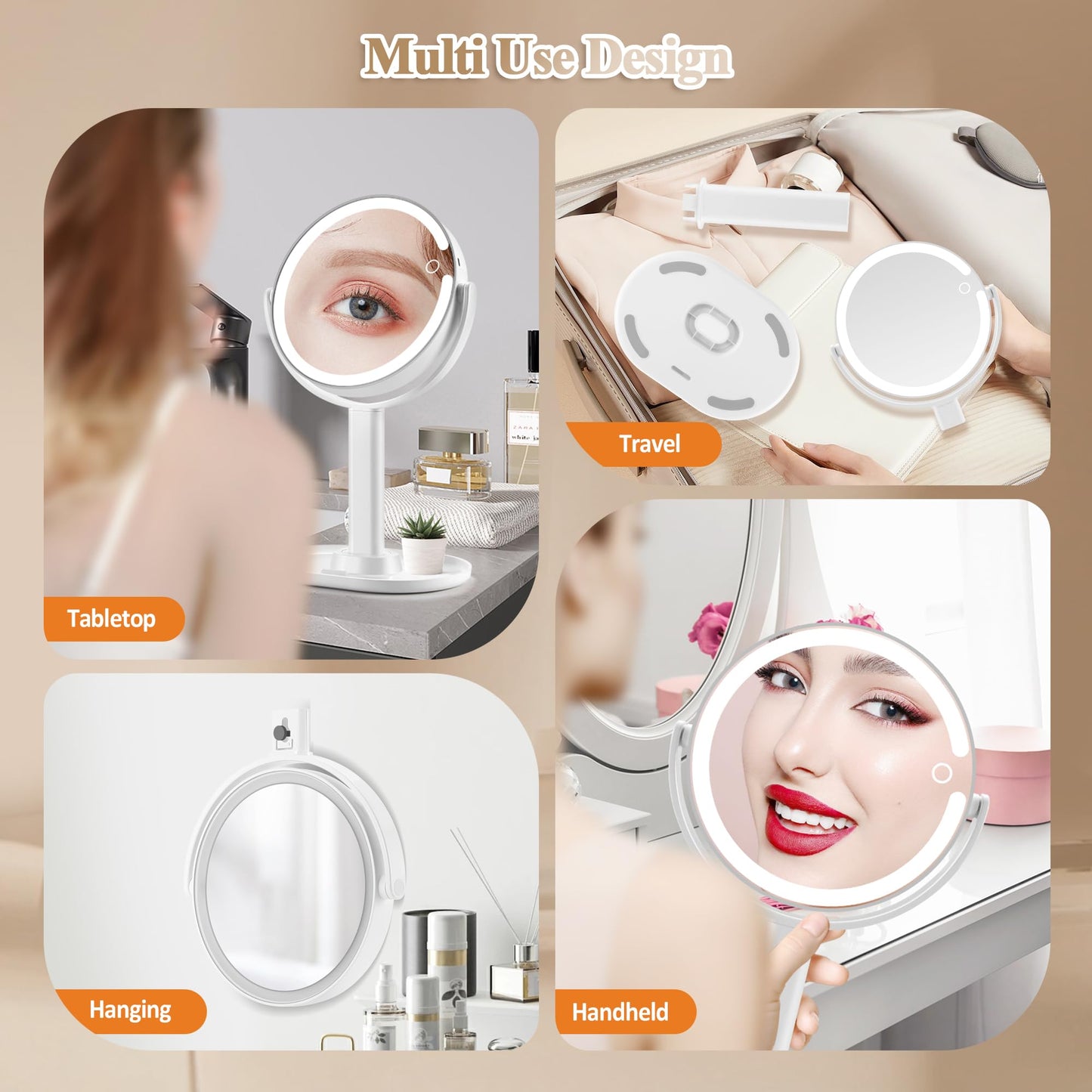 MOMOKUBA Makeup Mirror with Lights, Double Sided 1x/20x Magnifying Mirror with Light, Rechargeable 3 Color Lights and Adjustable Brightness, 360° Rotation Detachable Comes with Tweezer(White)
