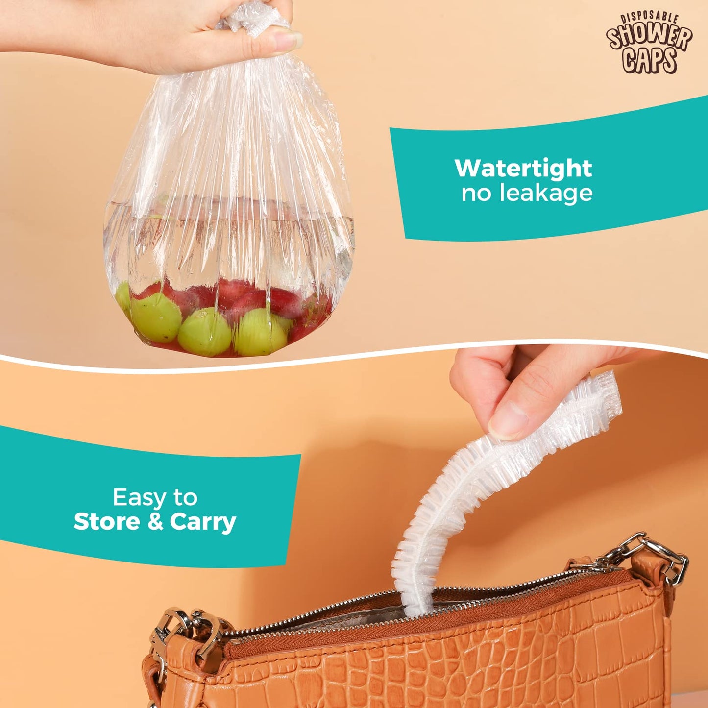 LEOBRO 100PCS Disposable Shower Caps, Shower Caps for Women Disposable, Clear Plastic Shower Cap, Plastic Hair Caps for Hair Treatment, Regular Size 17.3 INCH