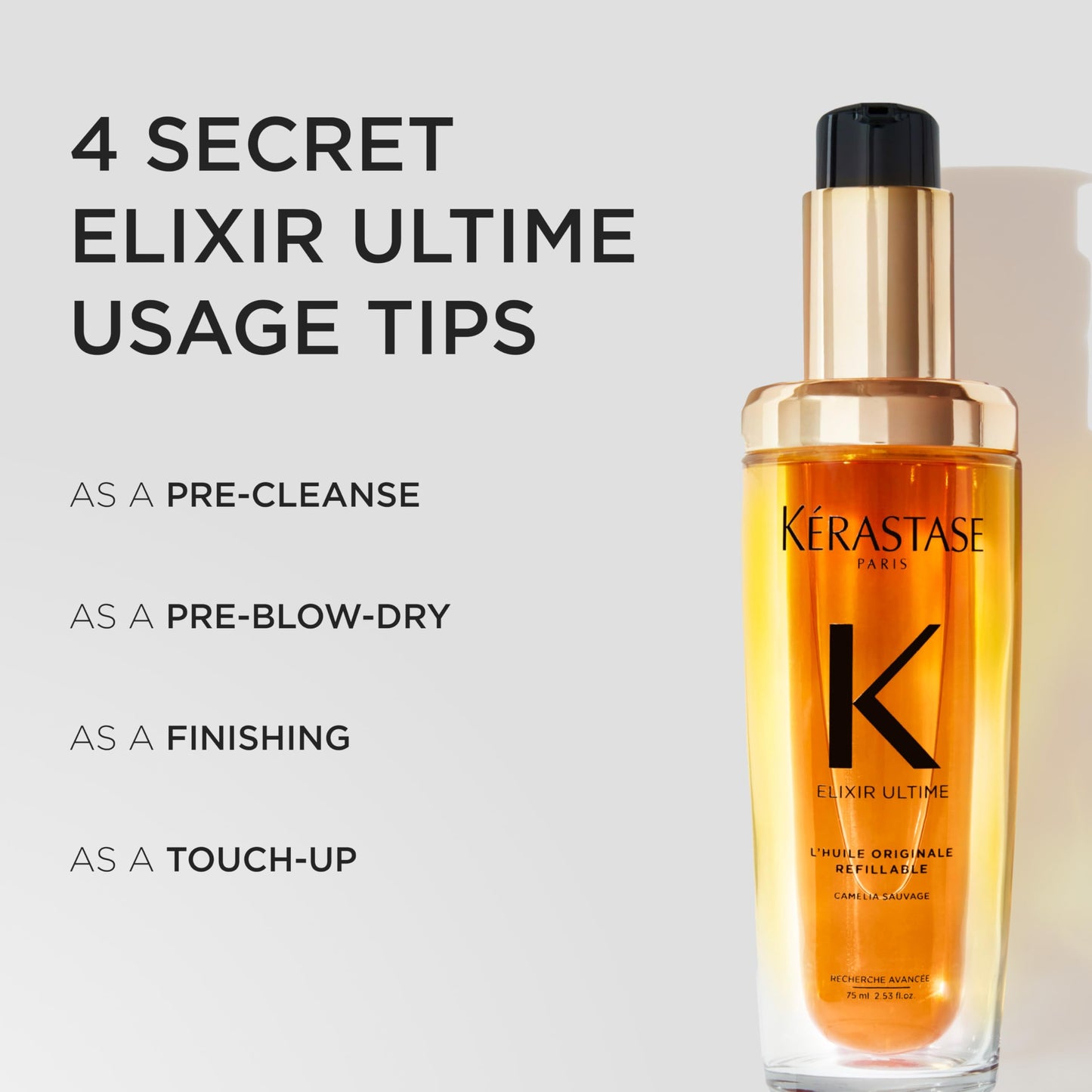 Kerastase Elixir Ultime Refillable Hair Oil - Hydrates & Smoothes Frizz, Adds Shine, With Wild Camellia, Nourishes & Strengthens Hair, 2.53 Fl Oz
