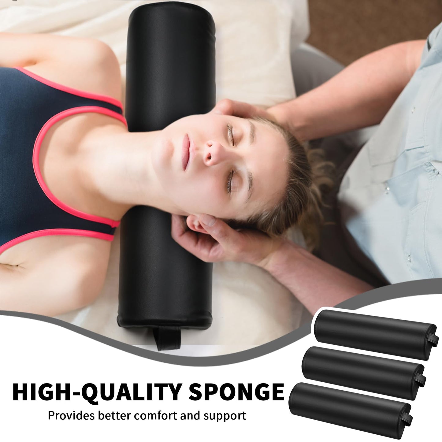 Ripeng 4 Pcs Half Round Massage Table Bolster Pillow Pad Semi-Round Massage Pillow Cushion with Strap Handle Black Durable Professional Bolster Support Pad for Leg, Knee, Neck, Back, Spa