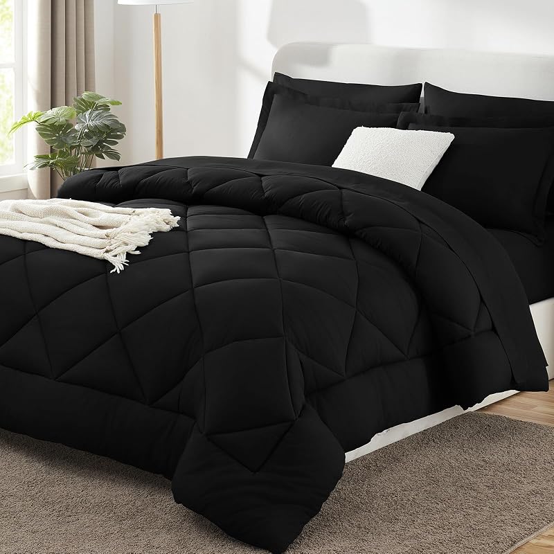King Comforter Set 102x90 Black - 7 Piece Bedding Set, CozyLux - Variation: Black+King(102x90)