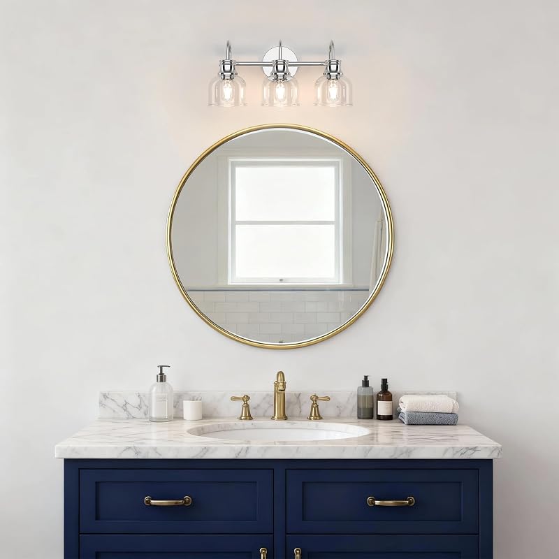 Chrome 3-Light Vanity Light Fixtures - Traditional Clear Glass with Black Backplate | Variation: Chrome+3Lights