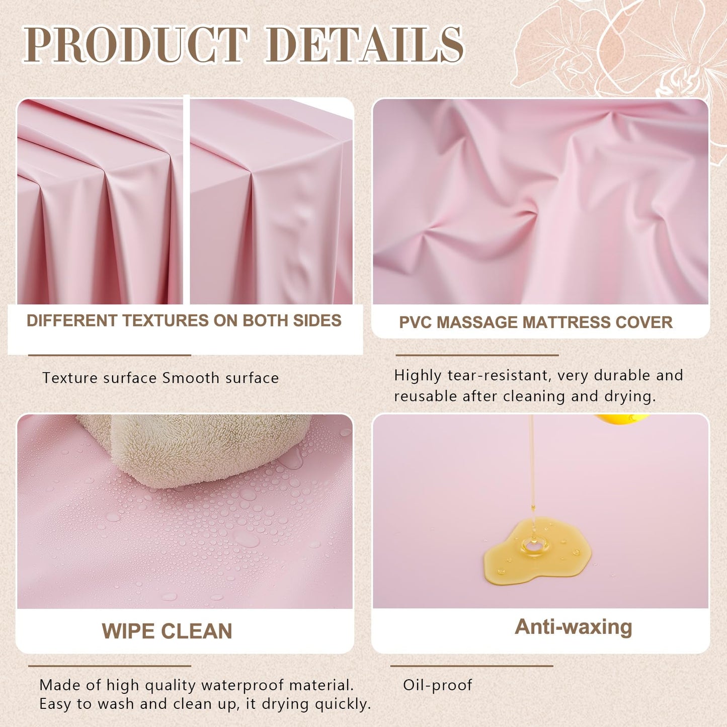 CroBlissful 87 x 51 Inch Massage Table Sheet Reusable Wax Mat Pad Waterproof PVC Waxing Mat for Esthetician Bed Oilproof Wax Bed Cover for Spa Beauty Tattoo Grafting Eyelash (Pink)