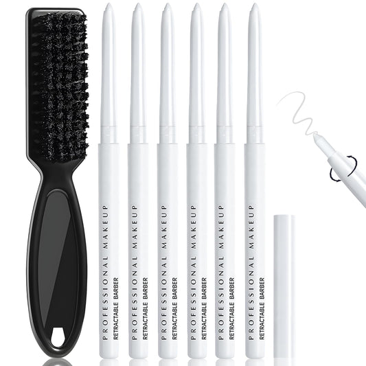 Wugbc 6 Pcs White Barber Pencil Hairline Chalk Beard Lineup Tool Magic Design with Brush Shaping Guide Hairline Edge Trace Styling Makeup Barber Accessories Set for Men