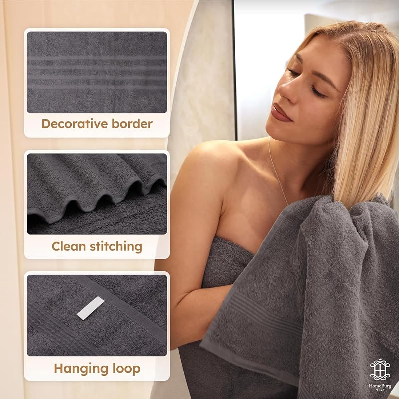 Dark Grey Luxe 8-Piece Cotton Towel Set – 2 Bath, 2 Hand, 4 Washcloths, 500 GSM