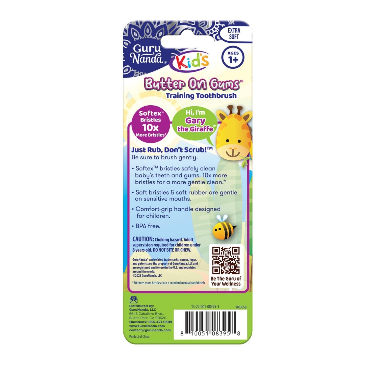 GuruNanda Kids Butter On Gums Cute Giraffe Toothbrush with Tongue Scraper & Cover - Super Soft Bristles for Gentle Cleaning -Ergonomic Handle (Age 1+)