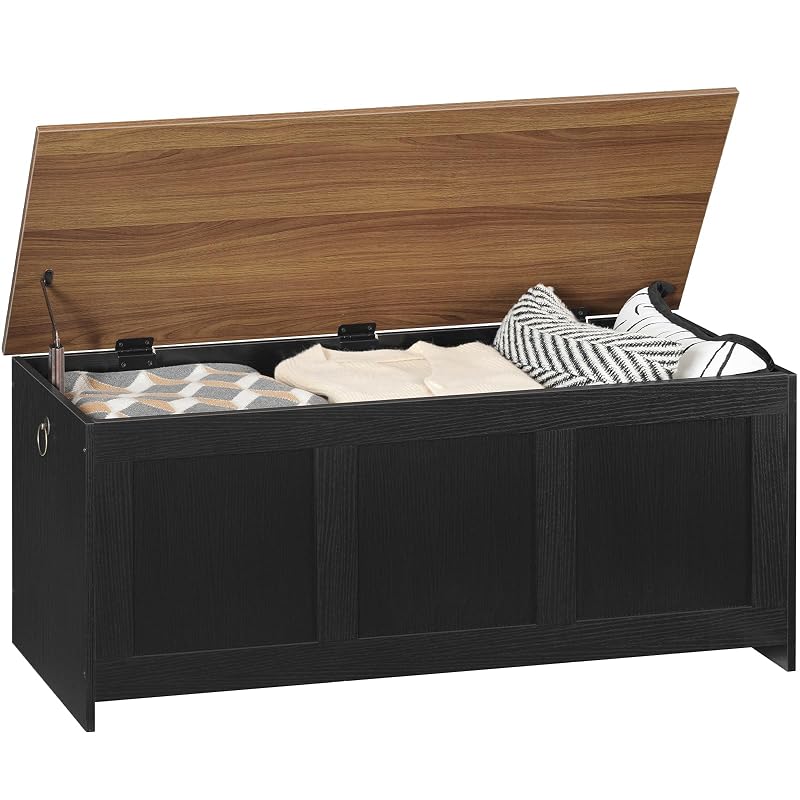 HOOBRO 39.3" Lift-Top Storage Bench with Walnut Top, Black Walnut - Multifunctional Storage Chest