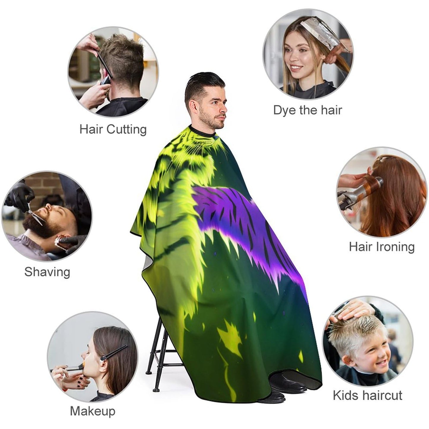 Large Long Salon Gown Cape - Haircut Cloth Apron Cape Ice and Fire Tiger Art Haircut Cloth Wrap Protector for Home Stylists