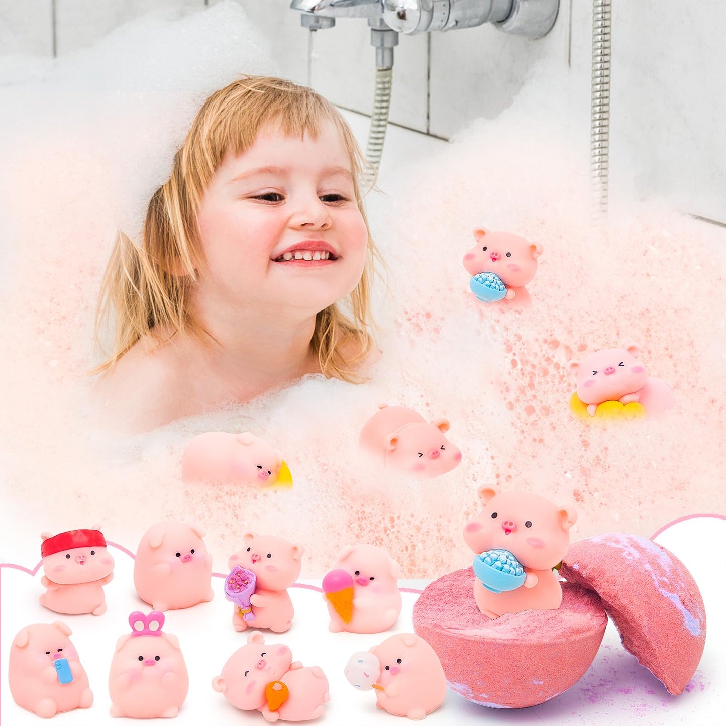 HAPGFS Bath Bombs for Kids with Surprise Inside Kids Organic Bath Bombs Set with Pig Toys Inside for Girls Boys Ideal Christmas Birthday Easter Gift