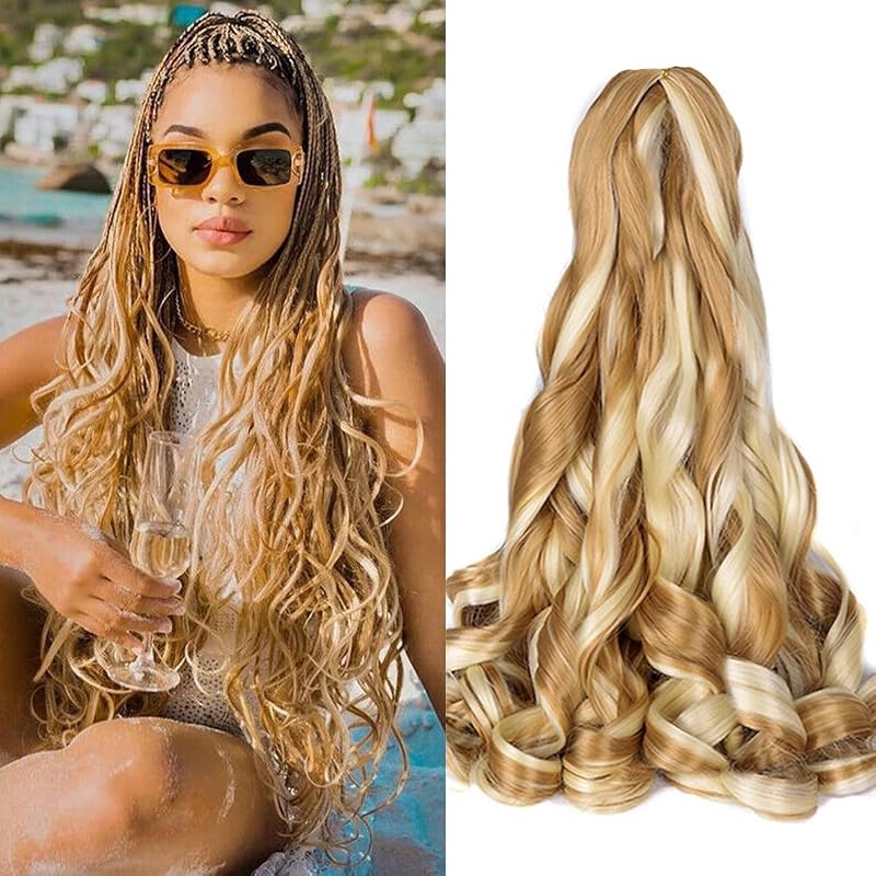 French Curl Braiding Hair Extensions 8 Packs Crochet Braids P27/613+18 Inch - 8 Crochet Braids