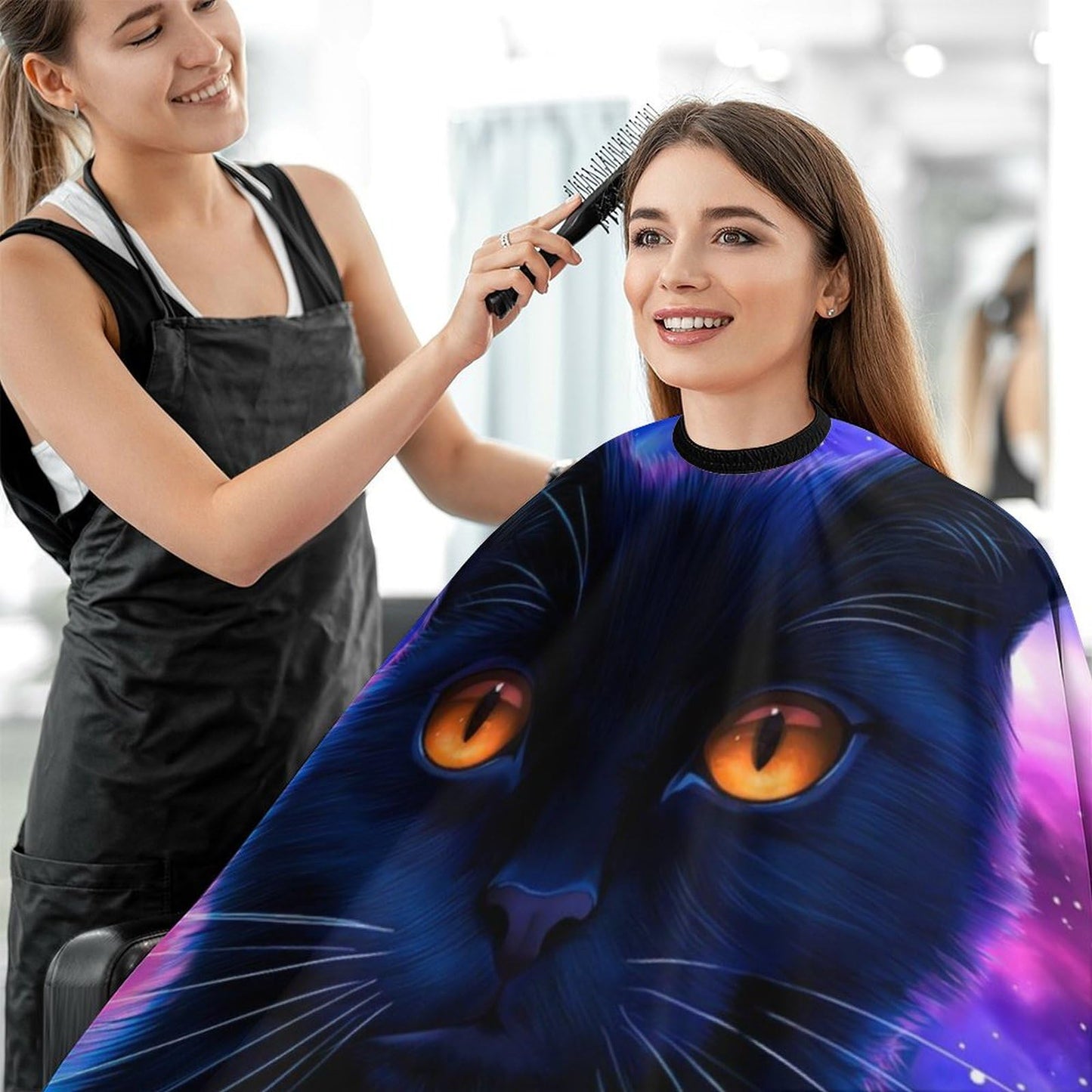 Full Coverage Hair Cutting Cape - Hairdressing Apron Cosmic Black Cat Eye Flames Burning Starry Sky Rt Hair-Cutting Gown for Makeup Artist Beautician