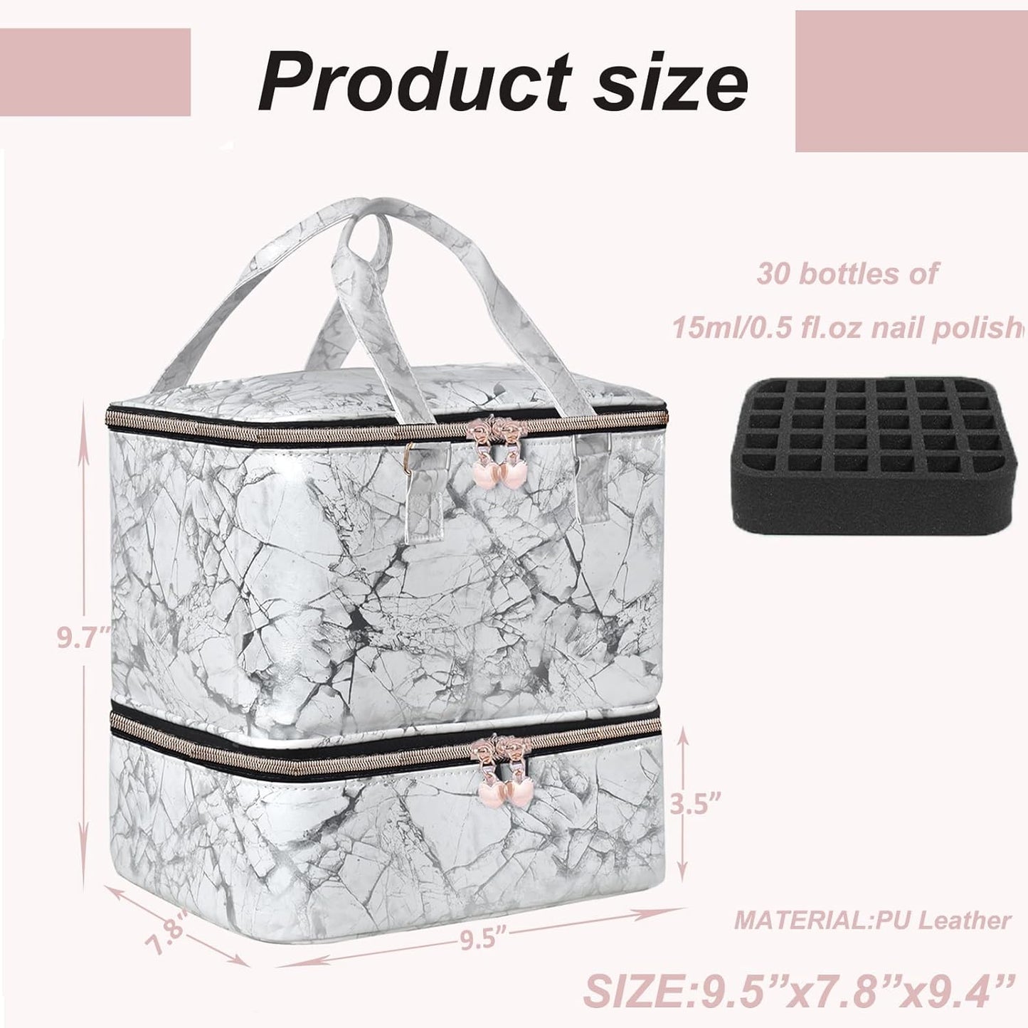 Nail Polish Organizer Bag with Travel Case for 30+ Bottles & Nail Lamp - Purple