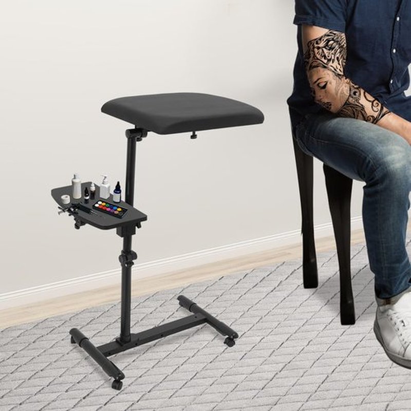 Advanced Tattoo Armrest Holder, Arm Rest Stand With Workbench With 4 Wheels (All With Brakes), Adjustable Height & Angle Arm Rest Stand For Beauty Salons, Studios, Dental Clinics, Tattoo Shops Etc