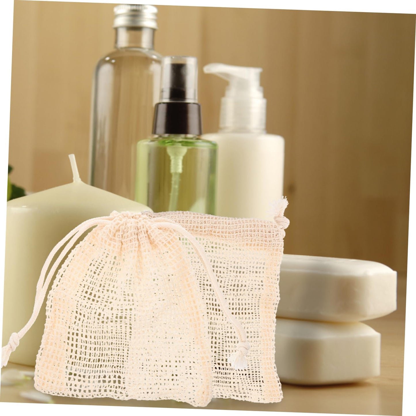 Hoement 8pcs Cotton Soap Storage Bags Drawstring Foaming Pouches for Bathing Exfoliating Mesh Soap Holders Convenient Shower Accessory for and Easy Drying