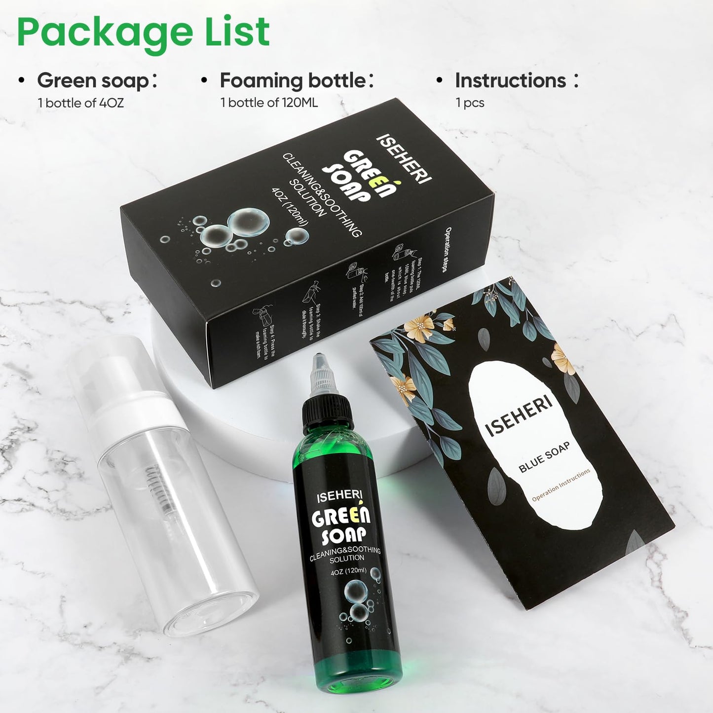 iseheri Ultra Concentrated Green Tattoo Soap 4OZ with Foaming Bottle 120ml, Tattoo Soap Tattoo Supplies for Tattoos Piercings, Clean Skin Equipment