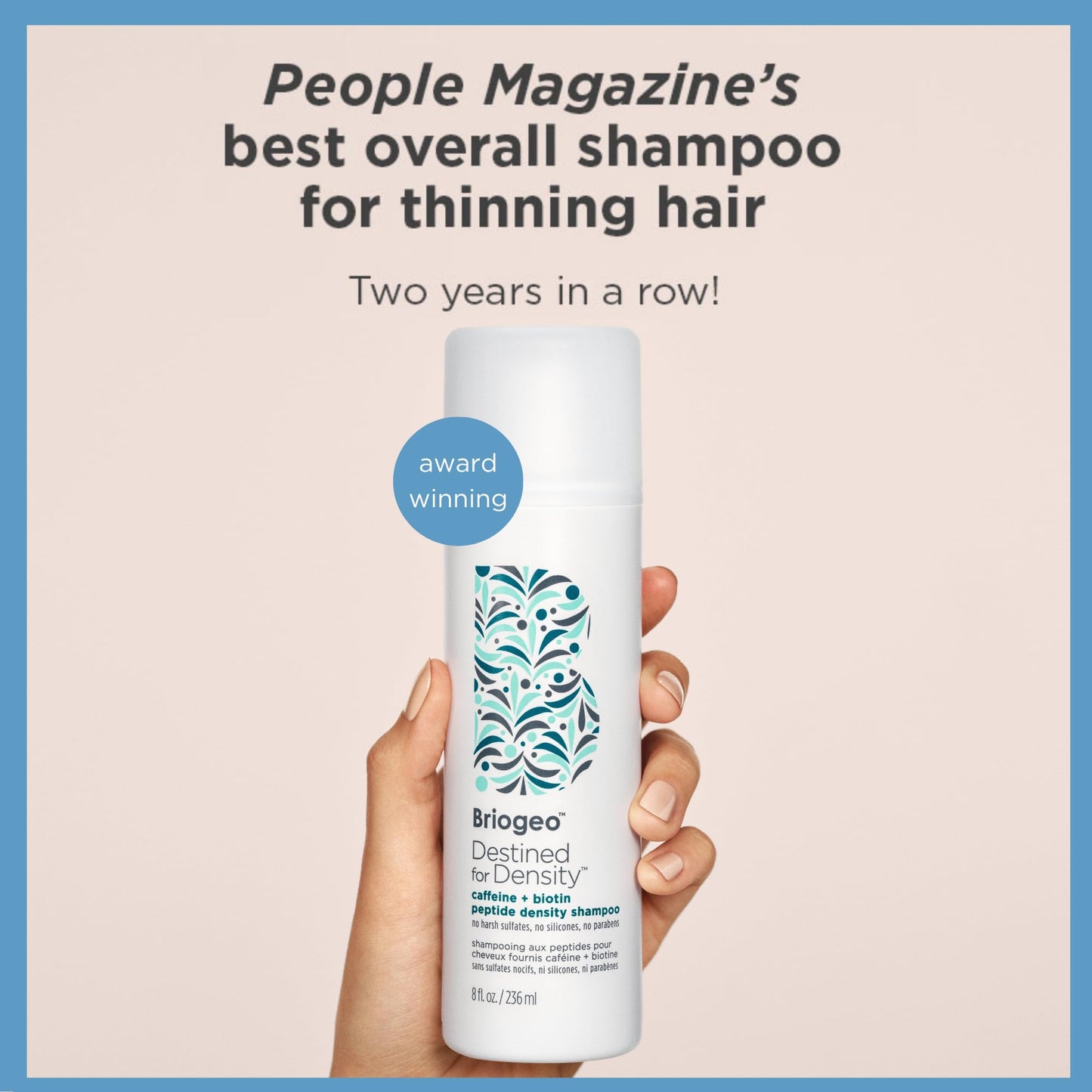 Briogeo Destined For Density Caffeine + Biotin Peptide Density Shampoo, Increases Hair Thickness and Volume for Fine or Thinning Hair, Vegan, Cruelty-Free, 8 fl oz
