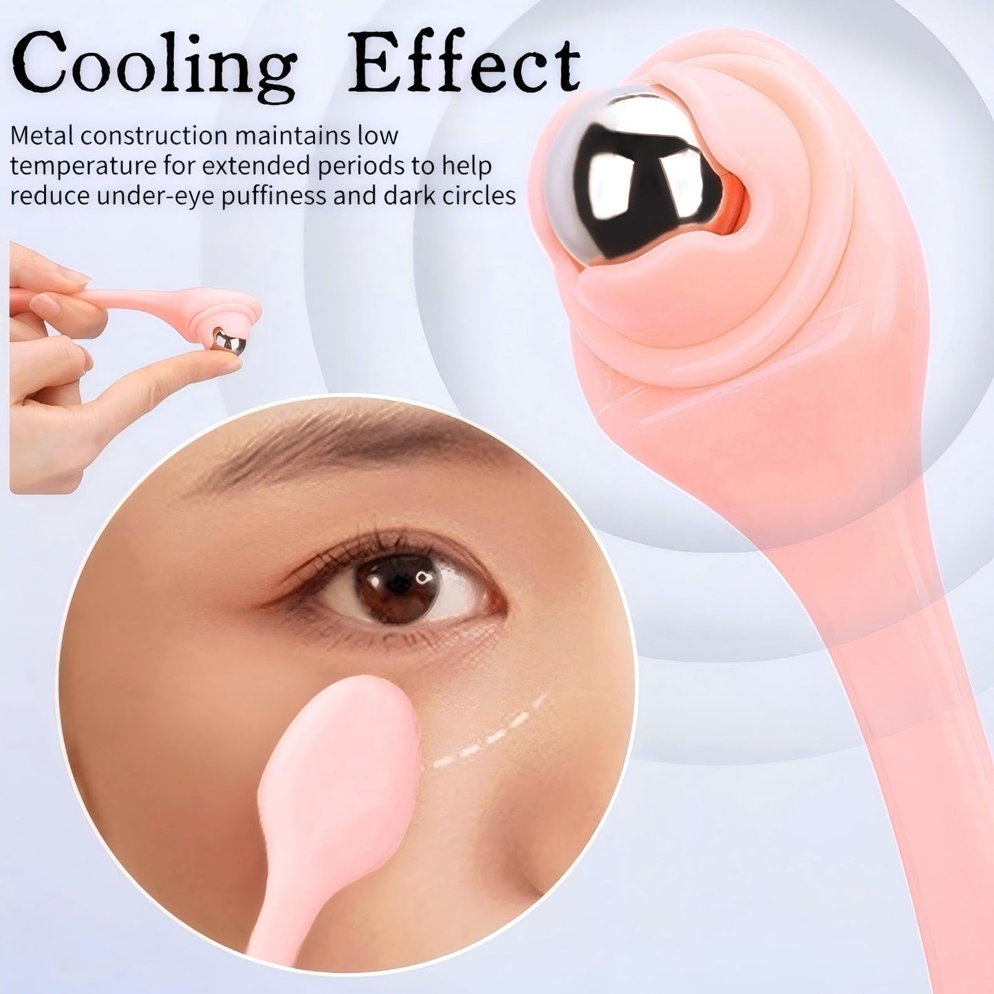 KINTEGOOD Eye Roller Massager with 360 Rotating Stainless Steel Roller Ball, Face and Eye Ice Roller for Dark Circles, Puffiness Relief, 1 Pack, Light Red