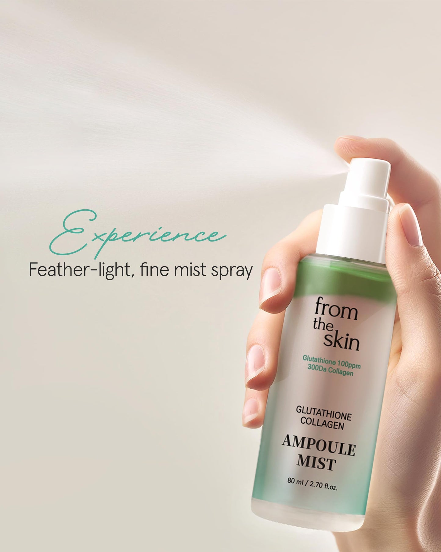 FROM THE SKIN Glutathione Collagen Ampoule Mist – Rejuvenating Facial Serum Spray for Hydration and Collagen Boost - Panthenol, Lactobacillus - For All Skin Types, 2.7 fl.oz.