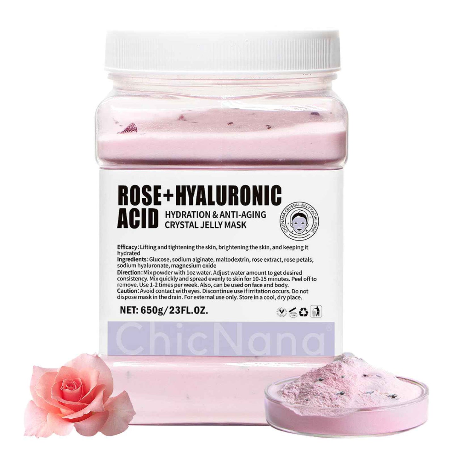 ChicNana Jelly Face Mask Peel Off Powder 650g Moisturizing and Hydrating Repair and Smooth Skin Care for Home Salon Spa (Rose Hyaluronic Acid)