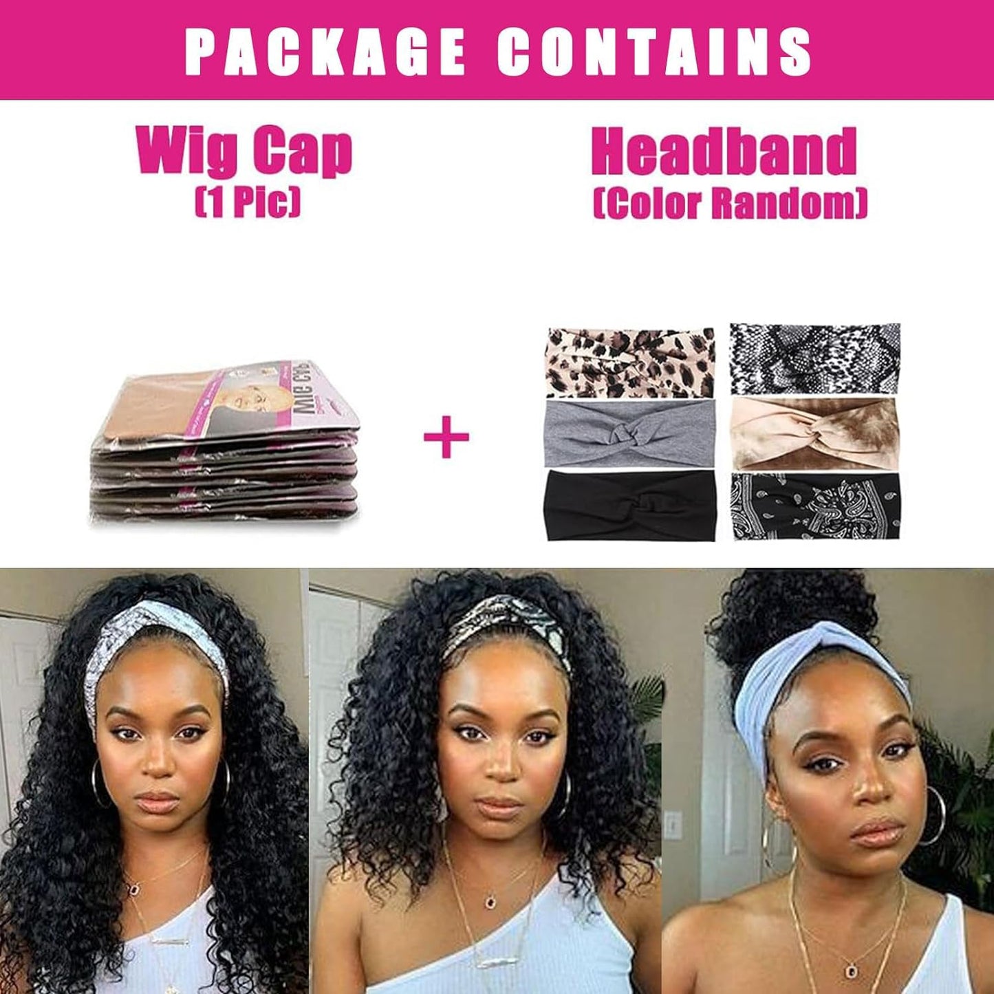 AISI QUEENS Human Hair Headband Wigs for Black Women - Curly, Glueless, Easy Wear - 10 Inch, Medium Cap Size (21.5 Inch)