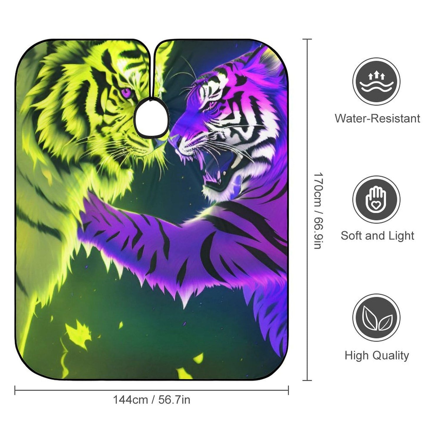 Large Long Salon Gown Cape - Haircut Cloth Apron Cape Ice and Fire Tiger Art Haircut Cloth Wrap Protector for Home Stylists
