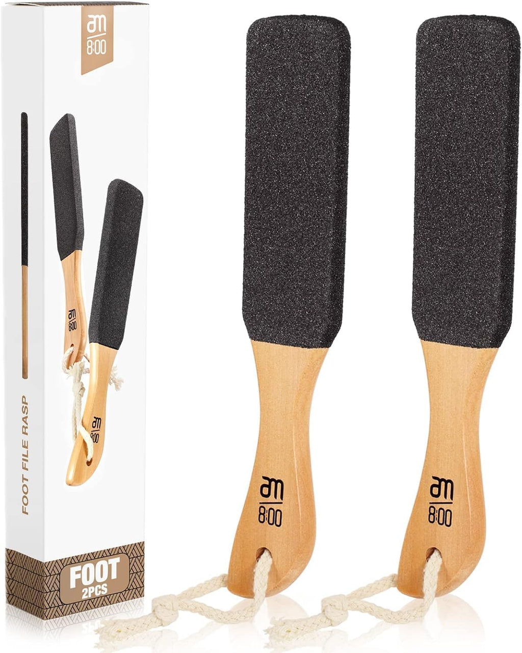 Pumice Stone Foot File (2-Pack), Wooden Handle Foot Scrubber & Callus Remover for Dry, Rough Skin and Corns Pedicure