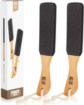 Pumice Stone Foot File (2-Pack), Wooden Handle Foot Scrubber & Callus Remover for Dry, Rough Skin and Corns Pedicure
