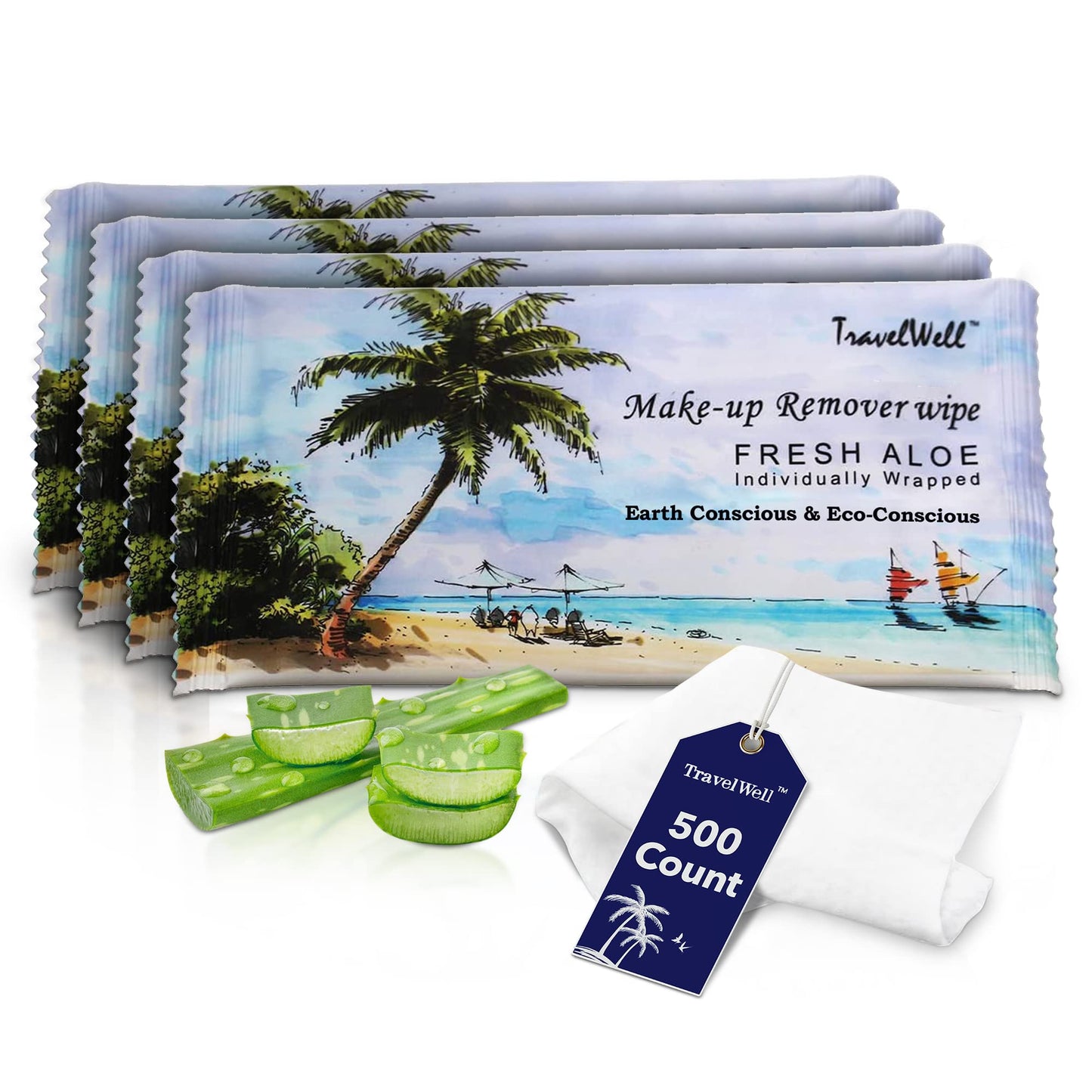 Makeup Remover Wipes Individually Wrapped Natural Fresh Aloe Travel Packs Elderly Bathing Cleansing Wipes - 500 Count per Package | Small Size Toiletries | Hotel Toiletries Bulk Set