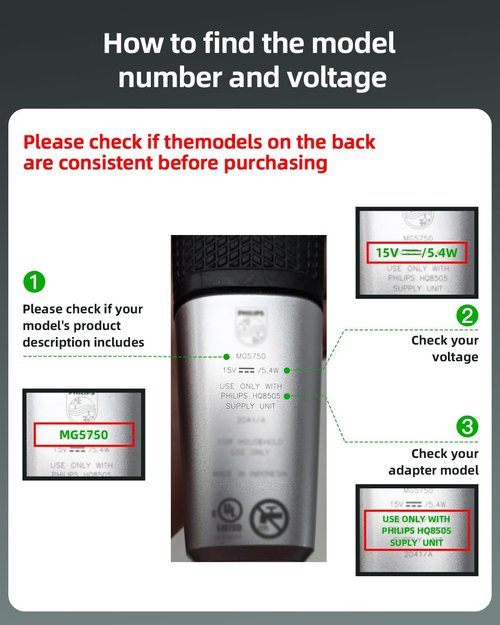 15V Charger Fit for Philips Norelco HQ8505 6000 7000 9000 Series, Multigroom MG5750 MG7750 MG7770 MG7790 QP6531 QP6510 QP6520 Shaver Trimmer Power Cord - Not for Newer USB-Charging or 5V Input Models