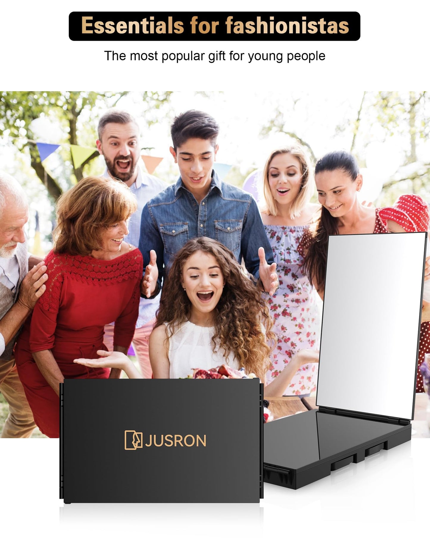 JUSRON 360 Viewing Angle Self Hair Cutting Mirror, Clear Anti-Fog HD Glass (Black Without LED Without Accessories)