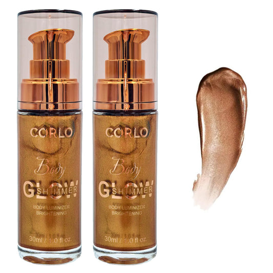 2 Pack Corlo Body Shimmer Oil Liquid Illuminator Highlighter Waterproof Long Lasting Moisturizing Bronze Luminizer Glow For Face Body (Glistening Bronze, 2pcs)