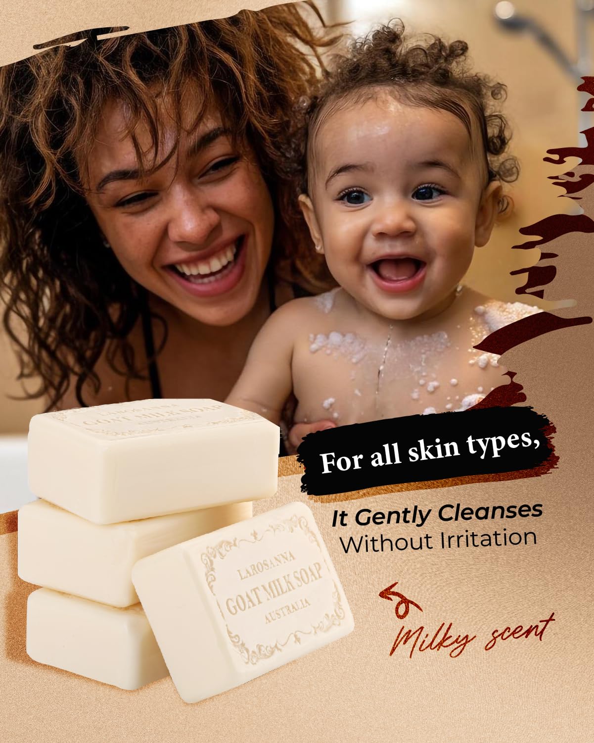 larosanna Australian Goat Milk Soap,Helps Moisturize,Smooth & Cleanse Skin,Triple-milled Bar Soap with Cocoa Butter,Aloe Vera and Pure Plant Oil,Body Soap Bars 6.3 oz for Adults & Babies,Pack of 4