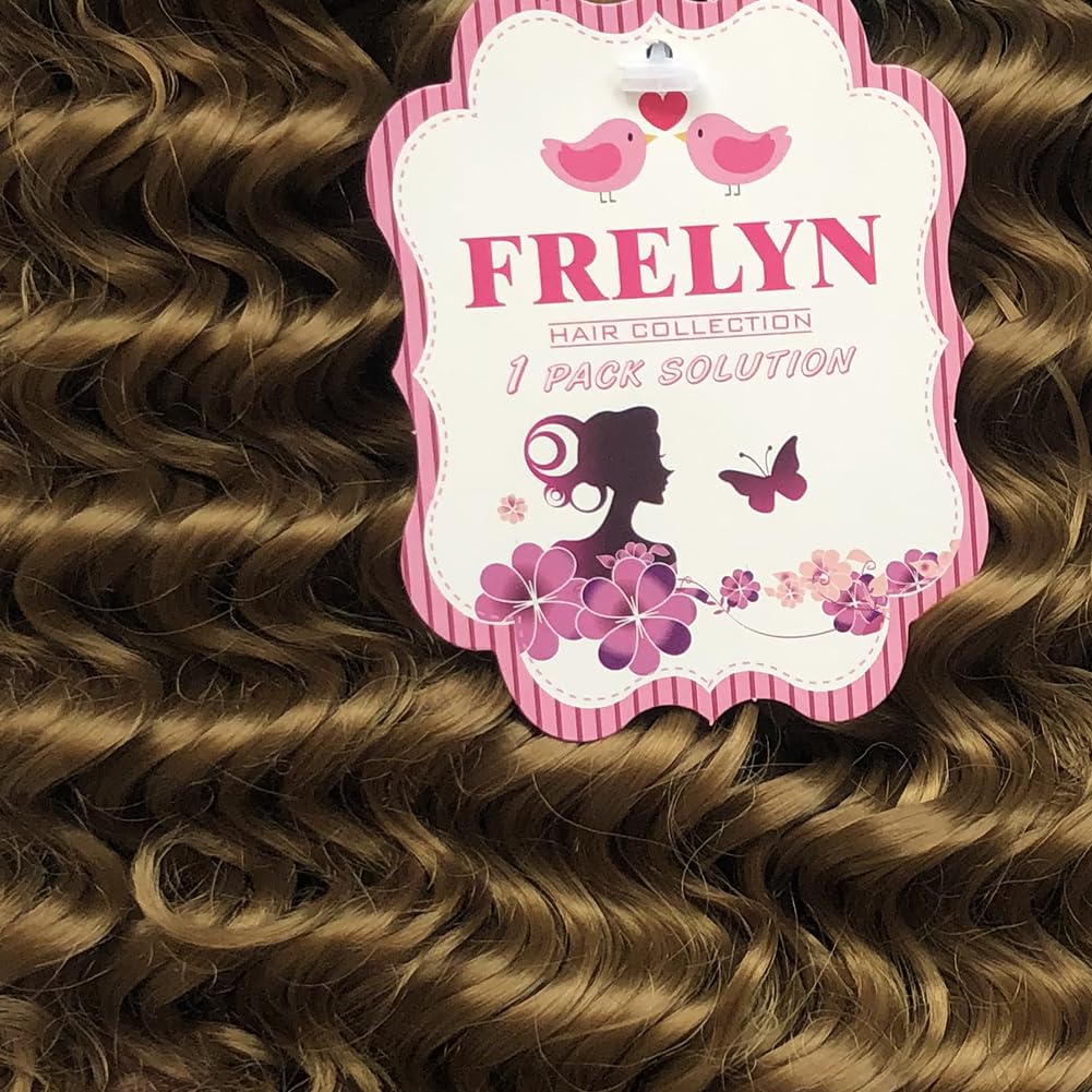 FRELYN Deep Wave Curly Synthetic Hair Weave Bundles - Black, 16-20 Inches, 4 Pack