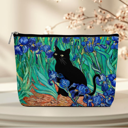 Floral Cat Makeup Bag, Cat Gifts Cosmetic Bags, Aesthetic Design Canvas Zipper Organizer Pouch Cute Roomy Portable Toiletry Bag Cats Themed Gifts for Girls Women Travel Storage Accessories-5