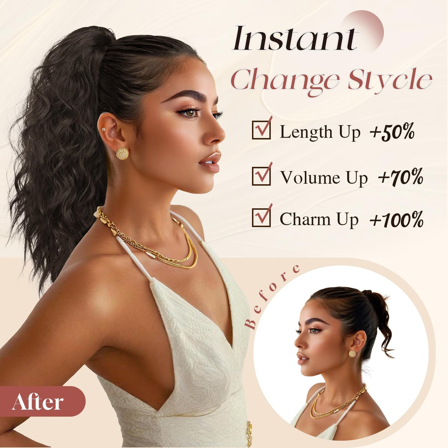 SOFEIYAN Ponytail Extension, 16 inch Claw Clip Ponytail Extension Wavy Curly Ponytails Synthetic Pony Tails Hair Extensions Natural Fake Hairpiece for Women - Honey Blonde Mixed Light Brown