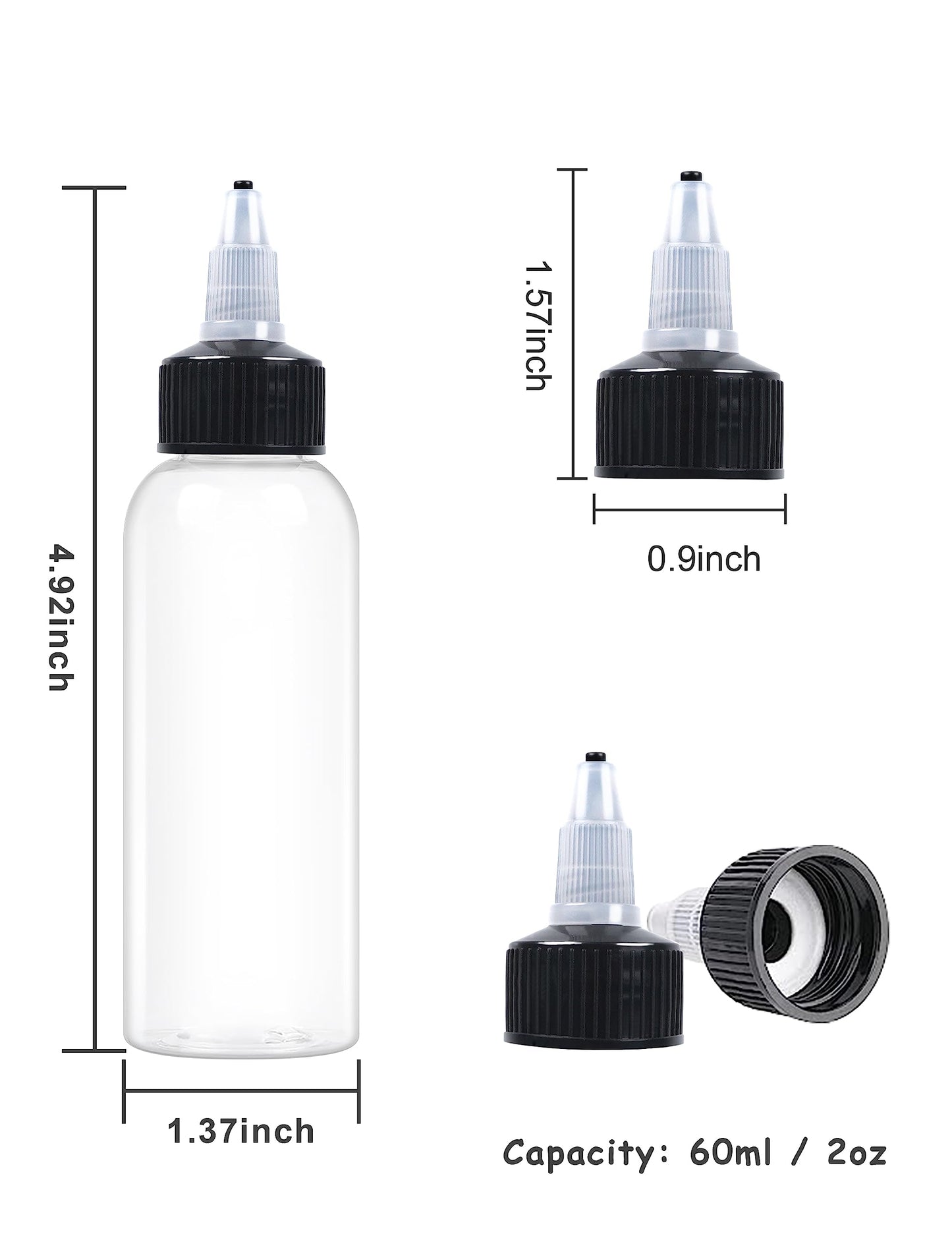 EOSAU 50 Pcs 2oz Plastic Squeeze Bottles with Twist Top Cap, 60ml Clear Dispensing Bottles, Empty Squirt Bottle for Liquids, Sauces, Arts, Crafts, Travel