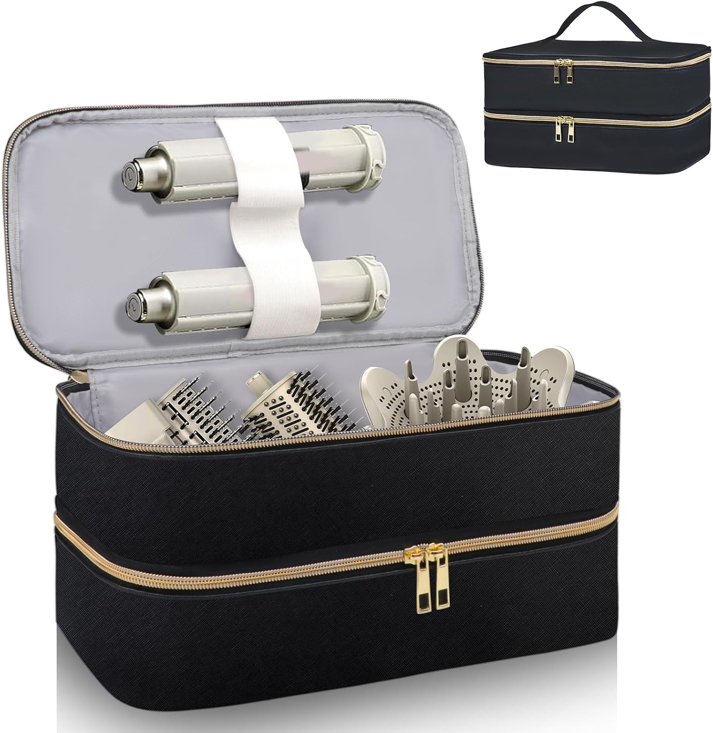 Shark Flex Style Travel Case - Double Layer Waterproof Organizer for Hair Dryer Attachments (Dianthus White)