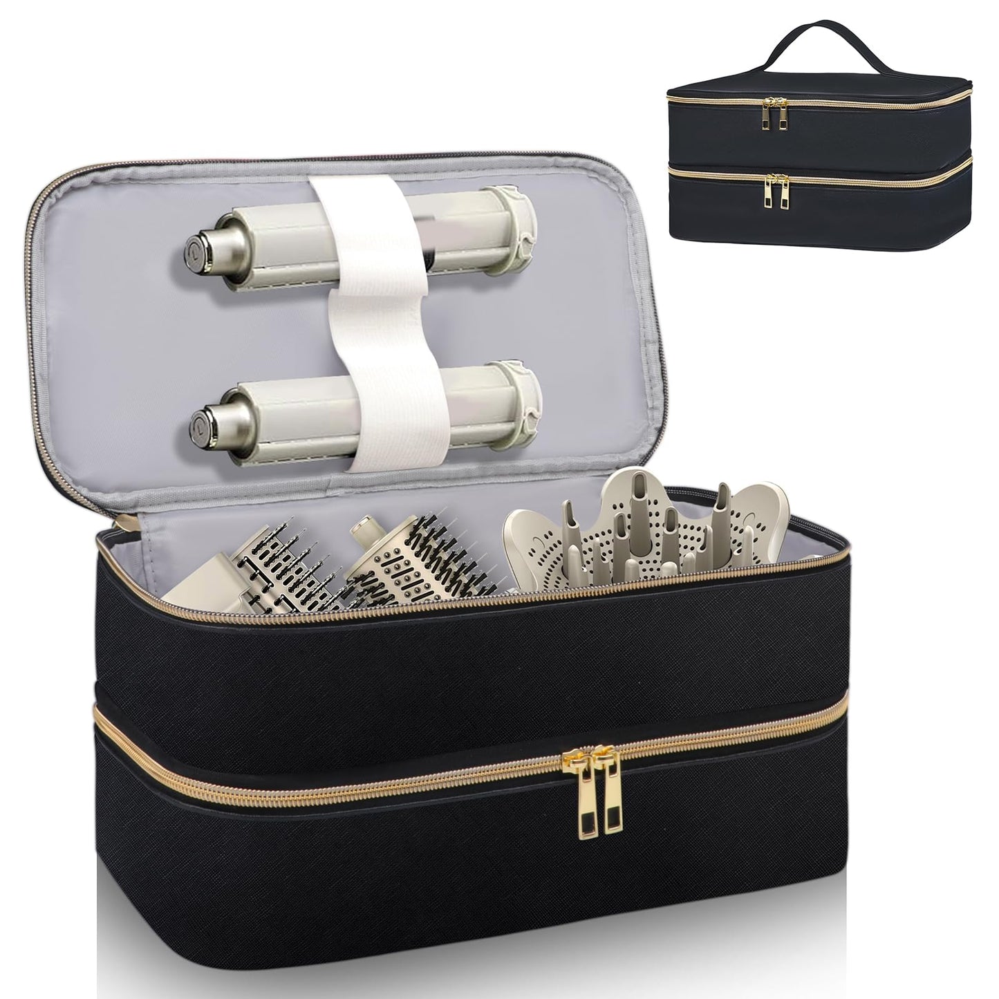 Sambois Travel Carrying Case for Shark Flex Style, Double Layer Storage Case for Shark SpeedStyle Hair Dryer Attachments, Waterproof PU Leather Organizer Bag for Shark Flexstyle Airwrap Styler (Black)