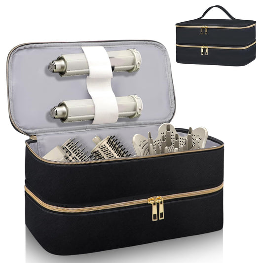 Sambois Travel Carrying Case for Shark Flex Style, Double Layer Storage Case for Shark SpeedStyle Hair Dryer Attachments, Waterproof PU Leather Organizer Bag for Shark Flexstyle Airwrap Styler (Black)