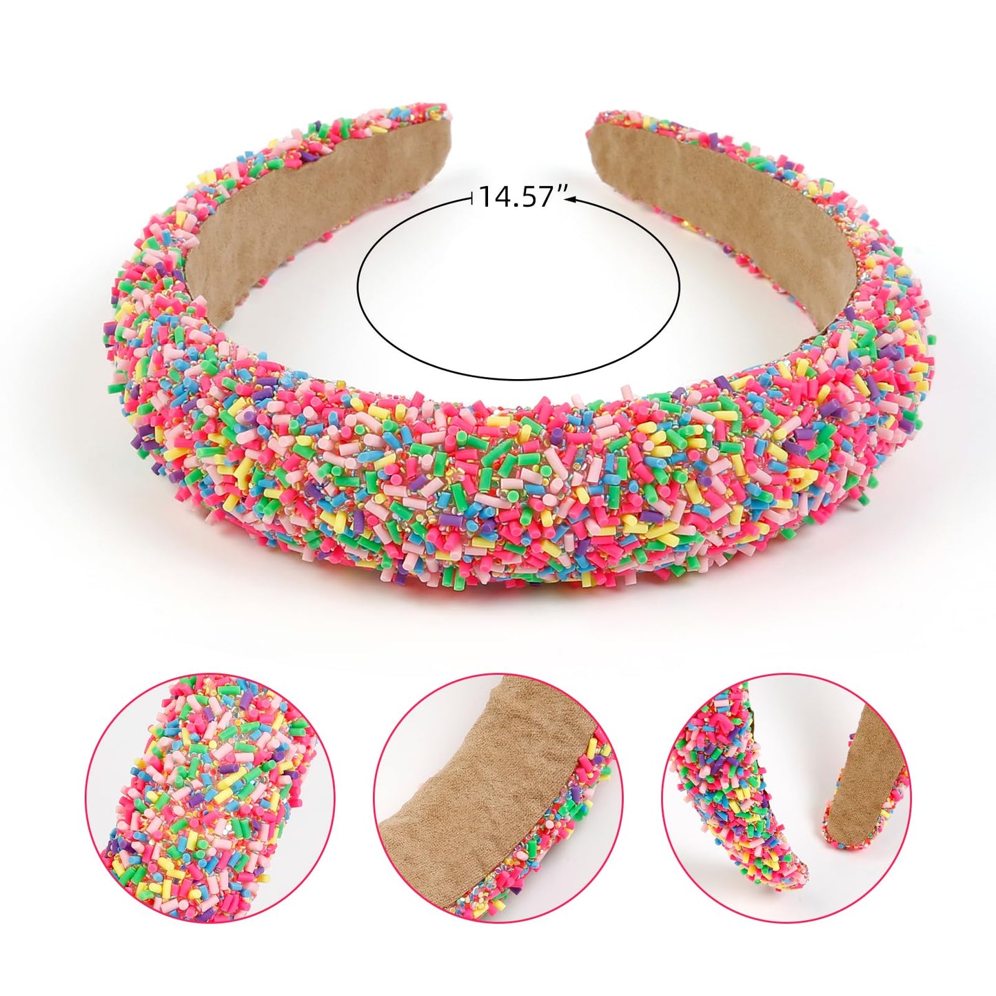 TEBIEKOY 2Pcs Easter Sprinkle Headbands for Women Cute Headbands Wide Padded Head Bands for Women's Hair Thick Donut Candy Hairbands Hair Accessories