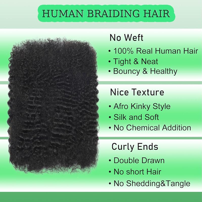 22 Inch Afro Kinkys Bulk Human Hair 100% 4C Dreadlock Extensions, 30g per Pack - Natural Black (Variation: Black+22 Inch-30g)