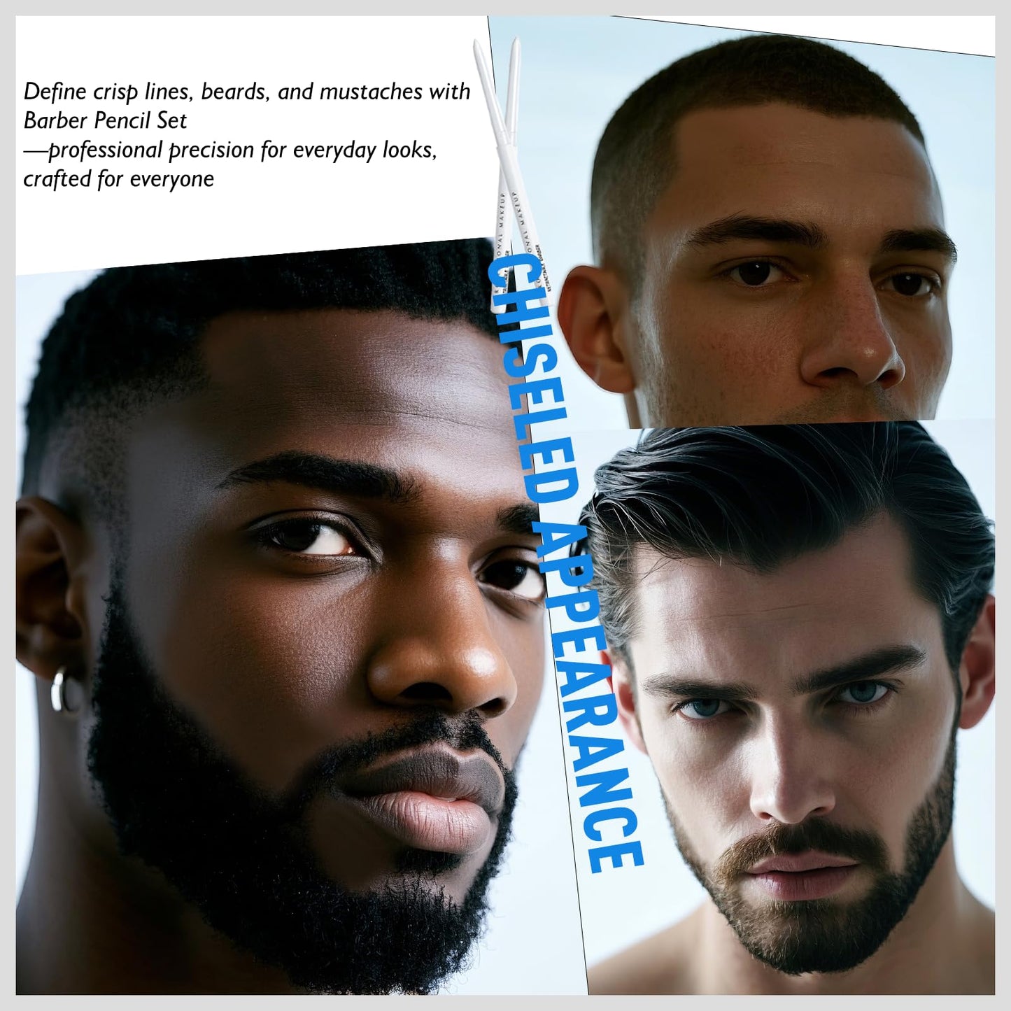 Wugbc 6 Pcs White Barber Pencil Hairline Chalk Beard Lineup Tool Magic Design with Brush Shaping Guide Hairline Edge Trace Styling Makeup Barber Accessories Set for Men