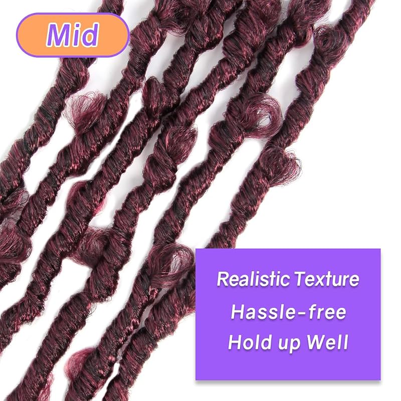 Butterfly Locs Crochet Hair with Curly Ends 18 Inch – Ombre Burgundy, 6 Packs